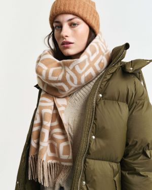 Gant Naisten Huivi, PATTERN WOOL SCARF Beige Kuosi