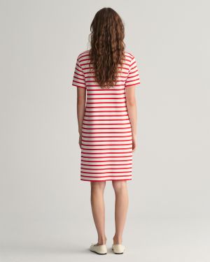 Gant Naisten Mekko, STRIPED SS T-SHIRT DRESS Raidallinen Punainen