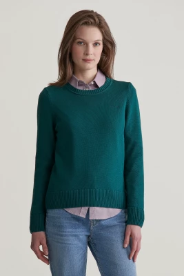 Gant Naisten Neule, CLASSIC COTTON C-NECK Tummanvihreä