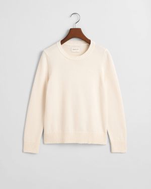 Gant Naisten Neule, CLASSIC COTTON C-NECK Valkoinen