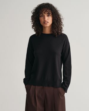 Gant Naisten Neulepusero, SUPERFINE LAMBSWOOL C-NECK Musta