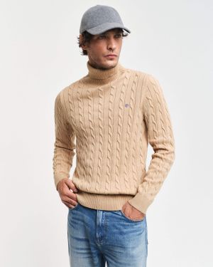 Gant neule, COTTON CABLE TURTLE NECK Beige