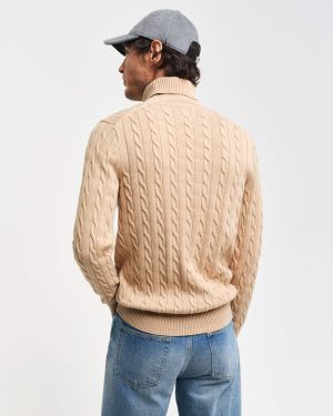 Gant neule, COTTON CABLE TURTLE NECK Beige