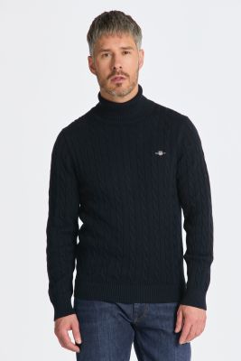 Gant neule, COTTON CABLE TURTLE NECK Tummansininen