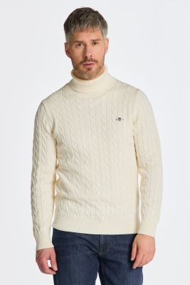 Gant neule, COTTON CABLE TURTLE NECK Valkoinen