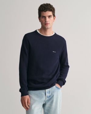 Gant neule, COTTON PIQUE C-NECK Tummansininen