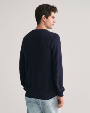 Gant neule, COTTON PIQUE C-NECK Tummansininen