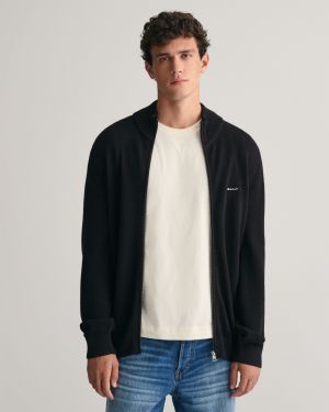 Gant neuletakki, COTTON PIQUE ZIP CARDIGAN Musta