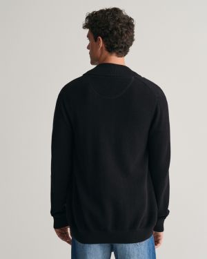 Gant neuletakki, COTTON PIQUE ZIP CARDIGAN Musta