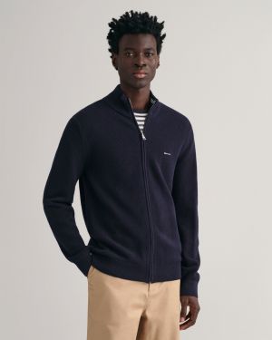 Gant neuletakki, COTTON PIQUE ZIP CARDIGAN Tummansininen