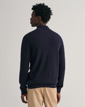 Gant neuletakki, COTTON PIQUE ZIP CARDIGAN Tummansininen