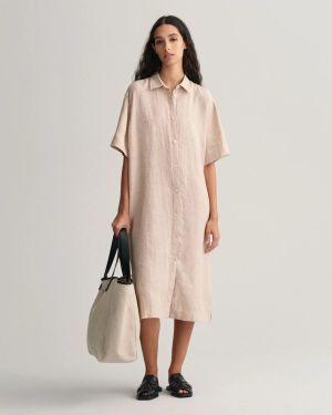 Gant pellavapaitamekko, RELAXED SS LINEN SHIRT DRESS Vaalea Beige