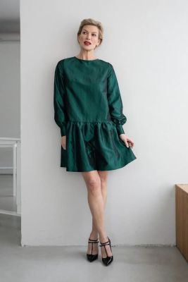 Gauhar Helsinki Naisten Mekko, TAFT DRESS GREEN Tummanvihreä