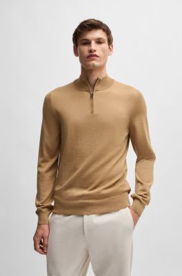 Hugo Boss Miesten Neulepusero, HALF ZIP MERINO Beige