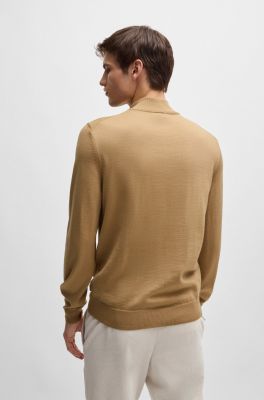 Hugo Boss Miesten Neulepusero, HALF ZIP MERINO Beige