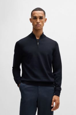 Hugo Boss Miesten Neulepusero, HALF ZIP MERINO Tummansininen