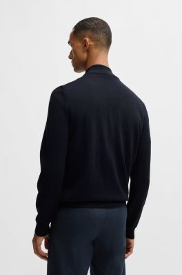 Hugo Boss Miesten Neulepusero, HALF ZIP MERINO Tummansininen