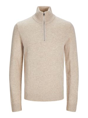 Jack and Jones junior neulepusero, JPRCCLAMBSWOOL KNIT HALF ZIP Luonnonvalkoinen