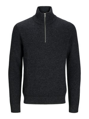 Jack and Jones junior neulepusero, JPRCCLAMBSWOOL KNIT HALF ZIP Musta