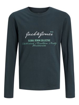 Jack and jones junior trikoopaita, JJGREAT B2S LOGO TEE LS Tummanvihreä