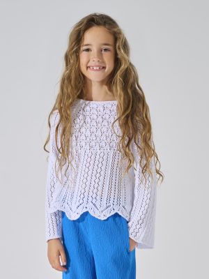 Kids Only Lasten Neule, KOGNEWCARLA LS SHORT CABLE KNIT Valkoinen