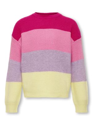 Kids Only Tyttöjen Raidallinen Neulepusero, KOGSANDY LS STRIPE PULLOVER Raidallinen Pinkki