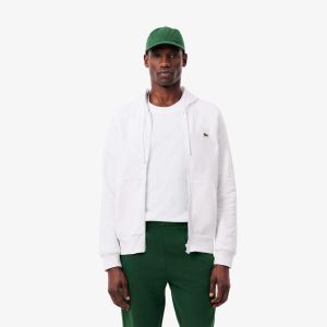 Lacoste Miesten Huppari, LACOSTE REGULAR FIT BRUSHED ZIPPERED Valkoinen