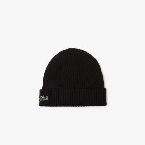 Lacoste miesten pipo, LACOSTE SOFT WOOL RIBBED BEANIE Musta