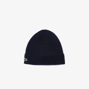 Lacoste miesten pipo, LACOSTE SOFT WOOL RIBBED BEANIE Tummansininen