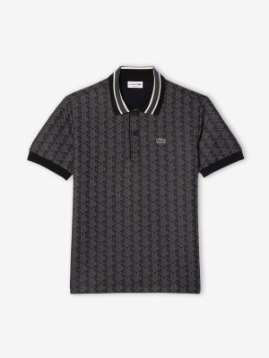 Lacoste Miesten Poolopaita, CLASSIC FIT CONTRAST COLLAR MONOGRAM Musta