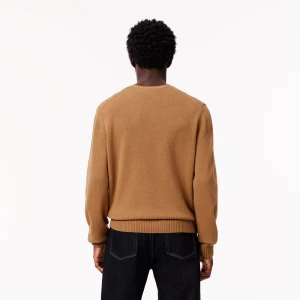 Lacoste miesten villaneule, MONOCHROME CARDED WOOL NECK SWEATER Beige