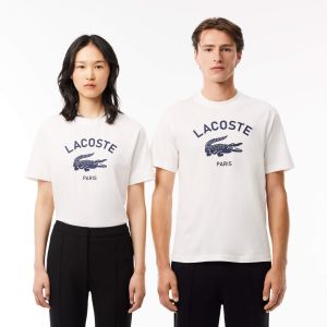 Lacoste Unisex T-paita, LACOSTE SIGNATURE PRINT T-SHIRT Valkoinen