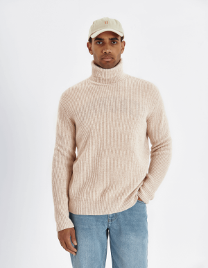 Les Deux miesten neule, EDDIE WOOL RIB ROLL NECK Luonnonvalkoinen