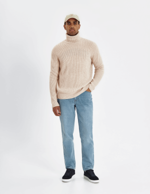 Les Deux miesten neule, EDDIE WOOL RIB ROLL NECK Luonnonvalkoinen