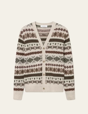 Les Deux miesten neuletakki, HORDUR FAIR ISLE CARDIGAN Beige