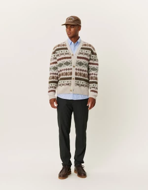 Les Deux miesten neuletakki, HORDUR FAIR ISLE CARDIGAN Beige