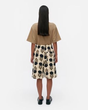 Marimekko naisten shortsit, SARANA VIHKIRUUSU KIOSKI SHORTSIT Beige Kuosi