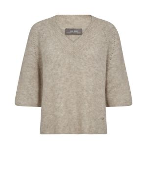 Mos Mosh naisten neule, MMTaci 3/4 V-Neck Knit Hiekka