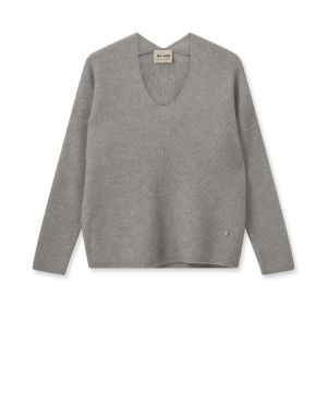 Mos Mosh neule, THORA V-NECK KNIT Tummanharmaa