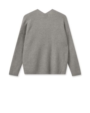 Mos Mosh neule, THORA V-NECK KNIT Tummanharmaa