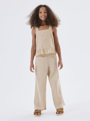 Name It lasten housut, NKFFALINNEN WIDE PANT Beige