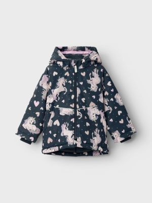 Name It lasten takki, NMFMAXI JACKET UNICORN HEART Tummansininen