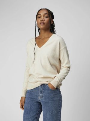 Object Naisten Neule, OBJTHESS L/S V-NECK KNIT PULLOVER NOOS Luonnonvalkoinen