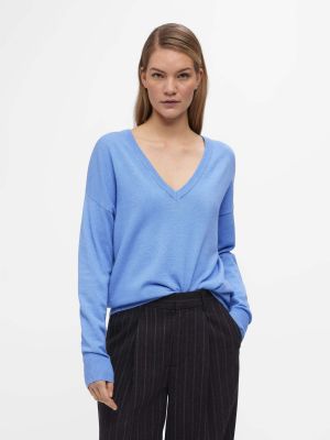 Object Naisten Neule, OBJTHESS L/S V-NECK KNIT PULLOVER NOOS Vaaleansininen