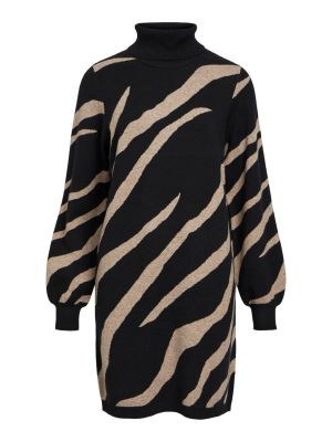 Object Naisten Neulemekko, OBJRAY L/S KNIT ROLLNECK DRESS AOP NOOS Musta Kuosi