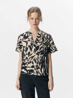 Object naisten toppi, OBJKARINA S/S RE V-NECK TOP Valkopohjainen Kuosi