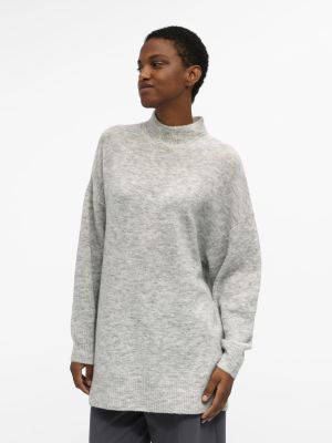 Object naisten tunika, OBJELLIE L/S KNIT TUNIC Vaaleanharmaa