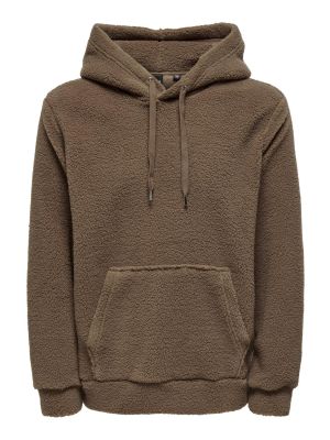 Only and Sons Miesten Huppari Teddy Hoodie Sweat Tummanruskea