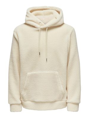 Only and Sons Miesten Huppari Teddy Hoodie Sweat Valkoinen