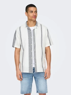 Only and Sons Miesten Kauluspaita, CAIDE STRIPE LINEN SHIRT NOS Raidallinen Harmaa